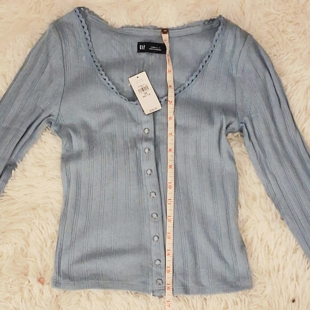 GAP Pointelle Powder Blue Snap Button Cropped Cardigan Size XS
